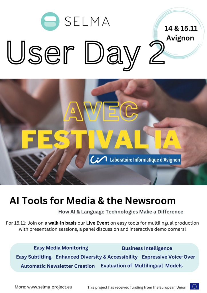 SELMA User Day 2 poster with the slogan: AI Tools for Media and the Newsroom